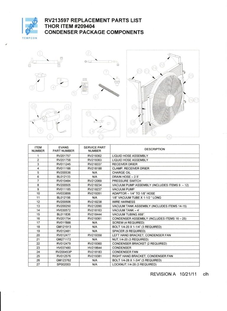 RV213597SS Spec Sheet Comfort Air Inc. RV HVAC Parts